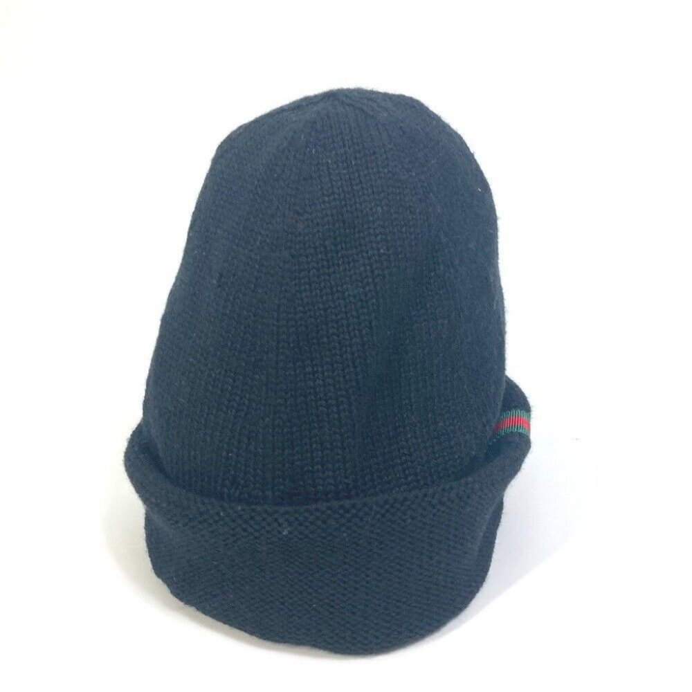 Authentic GUCCI Sherry line beanie knit cap hat Knit hat wool Black